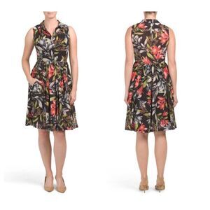 French Connection Women's Black Cadenicia Drape Floral Midi Dress Size 2